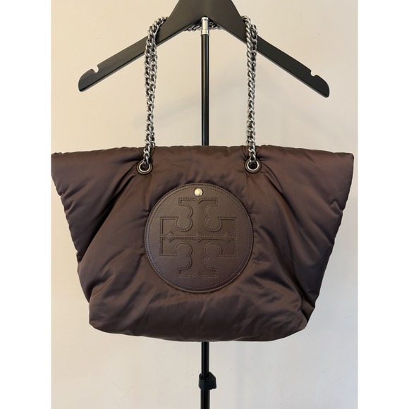 Tory Burch Handbags - Tory Burch Ella Puffy Chain Tote Brown Tempranillo Nylon Bag Large